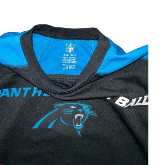NFL North Carolina Panthers Blue and Black T-Shirt Size M 10/12 - Picture 3 of 3